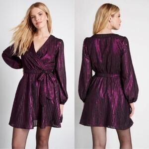 ModCloth Your Time To Shine Purple Metallic Faux Wrap Dress Size Medium